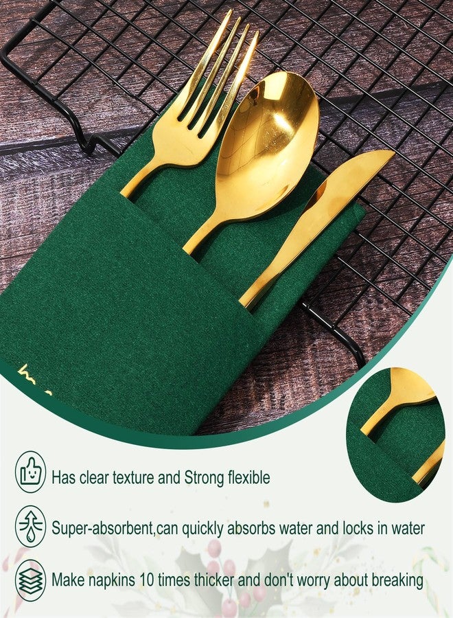 JarThenaAMCS مناديل جارثينا إيه إم سي إس، 50 قطعة، بتصميم كتان ناعم الملمس، مطلية برقائق ذهبية، للاستخدام مرة واحدة، مصنوعة من ورق مقوى خفيف الوزن، باللونين الأحمر والأخضر، مطوية مسبقًا، مع جيب مدمج لأدوات المائدة، مثالية لمستلزمات حفلات عيد الميلاد الشتوية. - Image 4